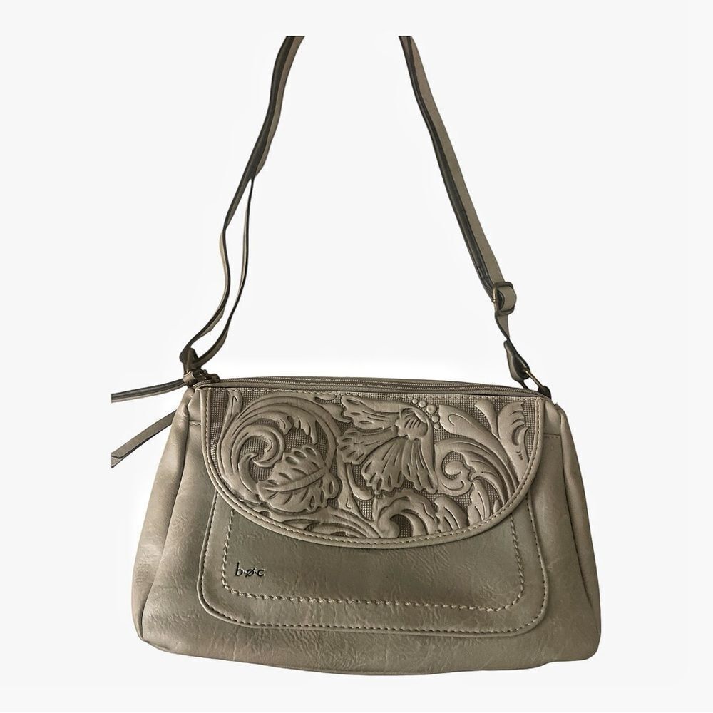B.O.C. Gray Western Style Embossed Vegan Leather Crossbody Shoulder‎ Bag